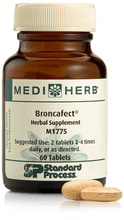 Load image into Gallery viewer, A bottle of Broncafect herbal supplement next to a tablet.
